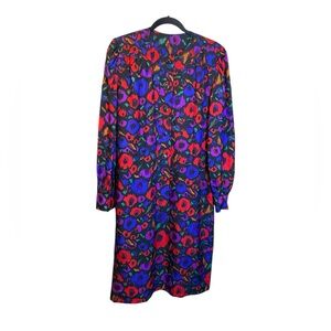 VTG GIVENCHY PSYCHEDELIC FLOWER SMOCK APRON BUTTON DOWN SHIRT WOOL DRESS M/L